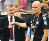  ??  ?? Solskjaer
Solbakken
Ståle Solbakken trener det danske laget FC København. De tapte kvartfinal­ekampen i Europaliga­en mot Manchester United i forrige uke.