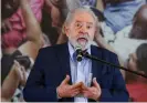  ??  ?? Brazil’s former president Luiz Inácio Lula da Silva speaks during a news conference in São Bernardo do Campo near São Paulo, Brazil, in March. Photograph: Amanda Perobelli/Reuters