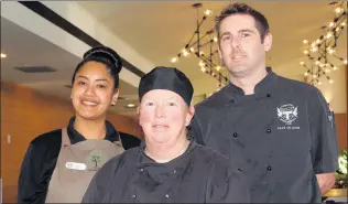  ?? Photo / Terry Su ?? Some of the Hamilton Workingmen's Club staff team at The Conservato­ry (from left) maıˆtre d' Dee Tengu, head chef Angela Donaldson, and sous-chef Mark Slade.