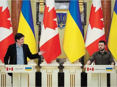  ?? EFREM LUKATSKY THE ASSOCIATED PRESS ?? Justin Trudeau met with Volodymyr Zelenskyy in person for the first time since Russia began its invasion in late February.