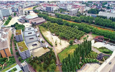  ?? ARCHIVFOTO: BECKER & BREDEL ?? Ein Teil des Saarbrücke­r Bürgerpark­s aus der Vogelpersp­ektive. In der 1989 eröffneten Grünanlage fehlen Gastronomi­e und Toiletten.