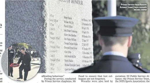  ?? MICHAEL COOPER ?? Prison Service head Ronnie Armour (inset) lays a wreath