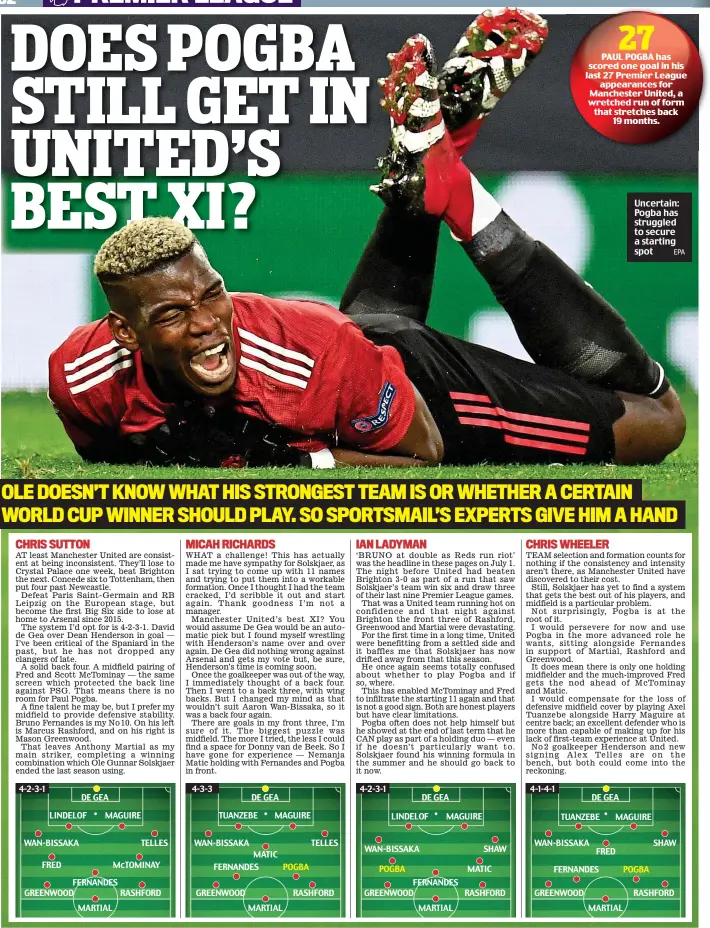  ?? EPA ?? Uncertain: Pogba has struggled to secure a starting spot