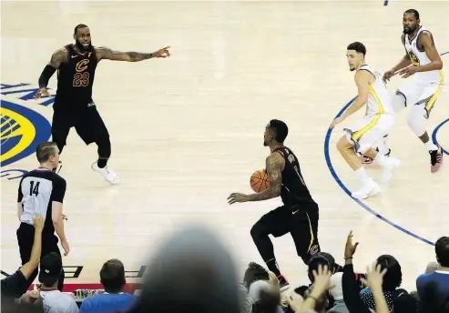  ?? LACHLAN CUNNINGHAM / GETTY IMAGE ?? J.R. Smith’s decision not to attempt a shot with the clock running down in Game 1 of the NBA Finals, with his Cavaliers tied with Golden State, might invite more scrutiny as legal gambling spreads farther across the U.S.