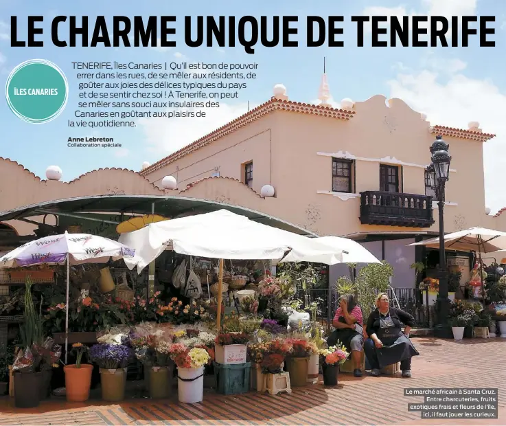  ??  ?? Le marché africain à Santa Cruz. Entre charcuteri­es, fruits exotiques frais et fleurs de l’île, ici, il faut jouer les curieux.