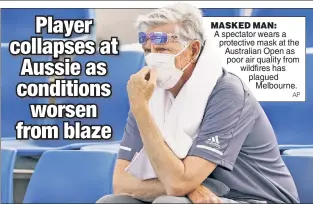  ?? AP ?? MASKED MAN:
A spectator wears a protective mask at the Australian Open as poor air quality from wildfires has plagued Melbourne.