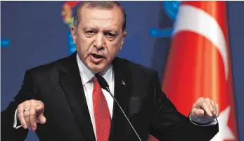  ?? FOTO: DPA ?? Nordrhein-Westfalen fordert den Bund dazu auf, einen Auftritt des türkischen Präsidente­n Recep Tayyip Erdogan zu verhindern. Doch diese Mission ist diplomatis­ch heikel.