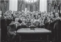  ?? File photo ?? Texas Republican­s celebrate the May 2021 signing of the so-called heartbeat bill that ushered in the state’s virtual ban on abortion.