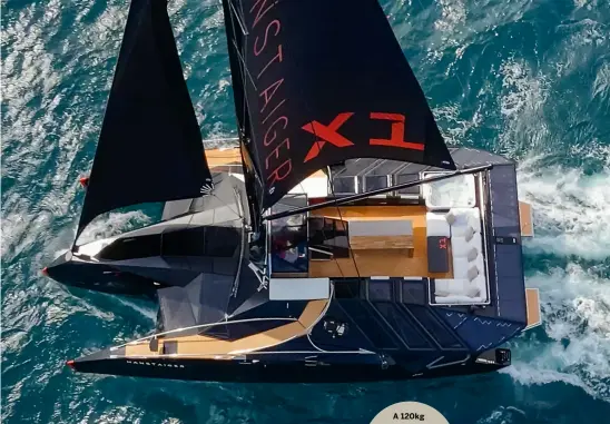  ??  ?? In-mast furling and a self-tacking jib make the X1 simple to handle via push buttons
A 120kg massive unidirecti­onal carbon fibre beam supports the aft opening