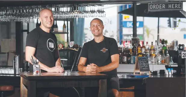  ?? Picture: STEWART McLEAN ?? HOPPING IN: Sam Byrd of NOA and Davy O'Rourke of Mama Coco at the site of their new venture Hopsotch at the Barr St Markets.