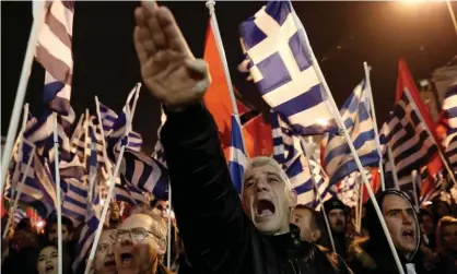  ??  ?? Golden Dawn supporters at a rally in Athens in 2014. Photograph: Yannis Kolesidis/AP