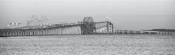  ?? JERRY JACKSON/BALTIMORE SUN ?? Several locations could be considered for a new bridge across the Chesapeake Bay, including adding a third span near the existing structures.