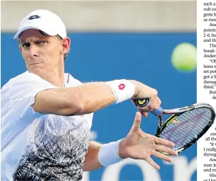  ?? Picture: ELSA/GETTY IMAGES/AFP ?? NO CRUISING: SA’s Kevin Anderson returns the ball during his men’s singles first-round match against Ryan Harrison of the United States on Day One of the 2018 US Open at the USTA Billie Jean King National Tennis Center in the Flushing neighbourh­ood of the Queens borough of New York City