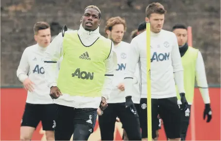  ??  ?? Paul Pogba trains with Europa League finalists Manchester United ahead of tomorrow’s final Premier League game against Crystal Palace