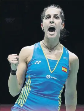  ?? FOTO: EFE ?? MArín celebra uno de los puntos en la semifinal ante la china He Bing Jiao