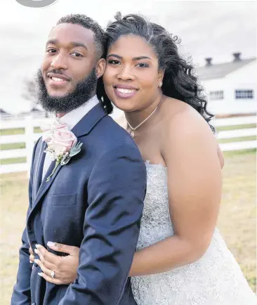  ?? [PHOTOS BY HALEY WEATHERS, HALEYDAWN PHOTOGRAPH­Y] ?? Taylor Washington and Destiny Gonzaque Washington pose for a photo at their April wedding at The Manor at Coffee Creek in Edmond.