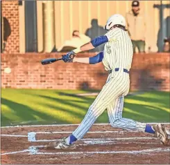  ?? Courtney Couey, Ringgold Tiger Shots ?? Ringgold’s Ross Norman swings at a pitch during Friday’s home game against county rival Heritage. The Tigers and Generals split their two-game home-andhome series last week.