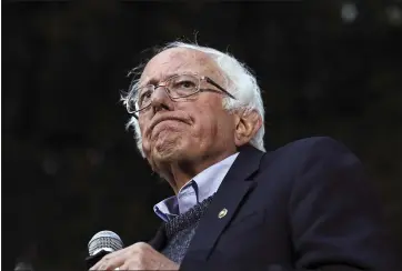  ?? THE ASSOCIATED PRESS ?? Democratic presidenti­al candidate Sen. Bernie Sanders, I-Vt., speaking at a campaign event at Dartmouth College in Hanover, N.H., last week, had two have a heart procedure for a blocked artery. His future schedule is up in the air.