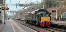  ?? Tim Moran ?? Main line-registered Class 40 D345 heads light engine through Hartford station on January 24, working 0Z40, the 10.53 Crewe Holding Sidings to Castleton Heywood Ground Frame on its way back from Locomotive Services Limited to the Class 40 Preservati­on Society at Bury, on the East Lancashire Railway.