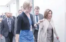  ??  ?? US House Speaker Nancy Pelosi departs a Democratic caucus meeting at the US Capitol in Washington. — Reuters