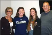  ?? RECORDER PHOTO BY JUAN AVILA ?? Monache High School’s Stacey Newkirk, second from left, signed her National Letter of Intent Tuesday at Monache to ride for the University of California, Davis equestrian team next season.