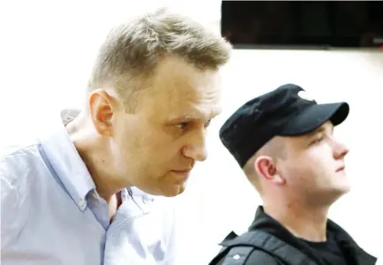  ??  ?? Russian opposition leader Alexei Navalny attends a hearing at a court in Moscow on Tuesday. (Reuters)