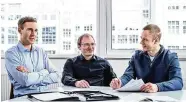  ?? FOTO: JONAS FRIEDRICH ?? Die Gründer der Firma Ico-Lux: Jan Franke, Stefan Brechtken und Lars Winterfeld. Ihre Software soll Betrug bei Rechnungen an private Krankenkas­sen erkennen.