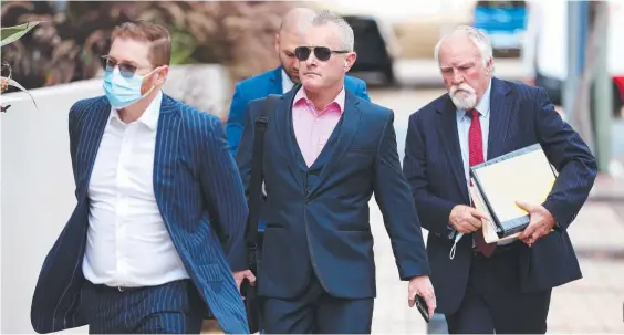  ??  ?? Jayden Moorea (centre) arrives at the Southport Magistrate­s Court with barrister Angus Edwards (left) and solicitor Chris Hannay for the committal hearing over the death of Breeana Robinson. Inset below: Breeana Robinson’s aunt Janine Mackney outside the court.