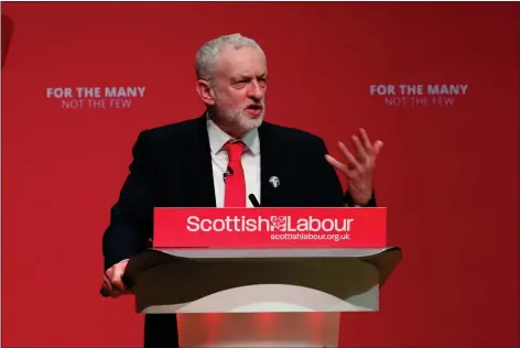  ??  ?? „ UK Labour leader Jeremy Corbyn made some controvers­ial points during his Scottish Labour conference speech in the Caird Hall, Dundee, yesterday.