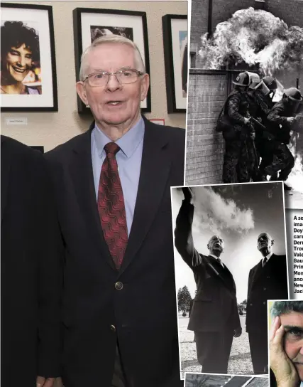  ??  ?? A selection of iconic images taken by Colman Doyle during his long career(top to bottom): Derry at war during the Troubles; Eamon de Valera with Charles de Gaulle; Mick O’Dwyer; Princess Grace of Monaco visiting her ancestral home in Newport, Co Mayo; and Jackie Kennedy.