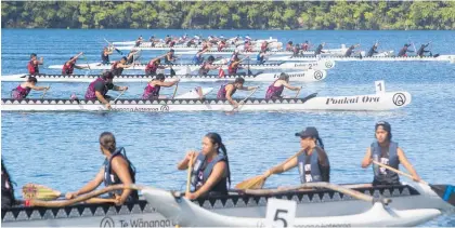  ?? Photo / File ?? Paddlers at a secondary school waka ama competitio­n last year.