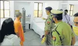  ?? HT ?? Chief minister Yogi Adityanath at the Covid hospital for policemen at police lines in Muzaffarna­gar on Monday.