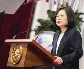  ??  ?? TAIPAI: In this photo released by the Taiwan Presidenti­al Office, President Tsai Ingwen delivers a year-end speech during an internatio­nal press conference at the presidenti­al office. — AP