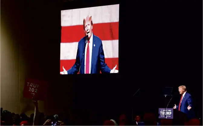  ?? JUSTIN SULLIVAN/GETTY IMAGES ?? Donald Trump, the Republican presidenti­al front-runner in 2024, delivered anti-illegal immigrant remarks about “blood” purity over the weekend. Above, Trump spoke during a campaign rally at the Reno-Sparks Convention Center on Sunday in Reno, Nevada.