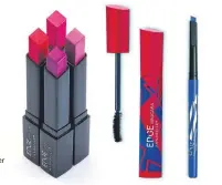  ??  ?? Annabelle Cosmetics EDGE lipsticks in Rita, Kelly, Michelle and Serena, $10 each, EDGE mascara, $10 and EDGE eyeliner in Electric Blue, $10, annabelle.com.
