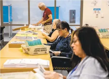  ?? ADRIANA HELDIZ U-T ?? Election workers are trained to process mail-in ballots at the San Diego Registrar of Voters. They will look for damaged ballots and missing informatio­n and compare voter informatio­n to records on file.