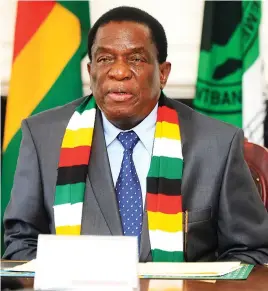  ??  ?? President Mnangagwa addresses a leaders dialogue on the impact of Covid-19 on climate change mitigation held virtually, at State House in Harare yesterday