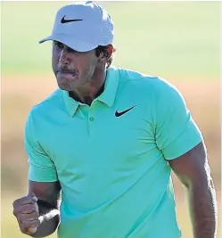  ?? Picture: Getty Images. ?? Brooks Koepka punches the air after clinching his first major title at Erin Hills on Sunday, but the new US Open champion revealed that his third Challenge Tour victory at Aviemore was in danger four years ago.