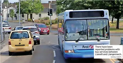  ?? GOOGLE MAPS ?? There have been reported problems with bus services between Llanelli and Llangennec­h.