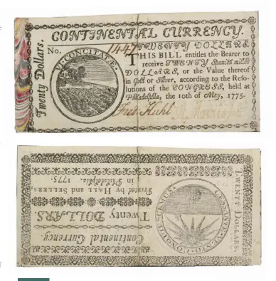  ?? ?? Continenta­l Currency. May 10, 1775. $20 (Images courtesy Stack's Bowers)