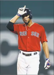  ?? Michael Dwyer / Associated Press ?? The Red Sox’s Xander Bogaerts reacts after hitting a double during the fourth inning against the Rays on Friday.