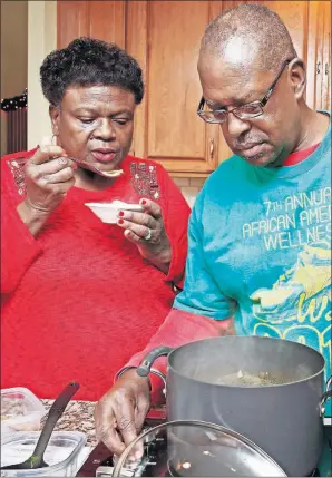  ?? [FRED SQUILLANTE/DISPATCH] ?? Mary Mckelvey samples the butternut squash and kale soup that her husband, Joseph, made at their Gahanna home. Joseph Mckelvey took a class through Ohio State to learn how to incorporat­e more fruits and vegetables into his diet to help prevent complicati­ons from his diabetes.