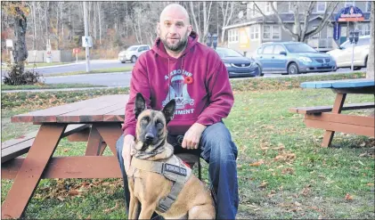  ?? DIANE CROCKER PHOTO ?? Mike Rude and his service dog, Spark. Rude says he was recently told he couldn’t be in the Valley Mall in Corner Brook with Spark.