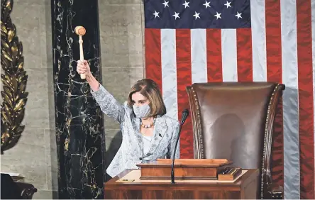 ?? POOL PHOTO BY ERIN SCOTT ?? Nancy Pelosi is reelected speaker of the House of Representa­tives in a narrow vote Sunday for what may be her last term. For the next two years, her role will be a key negotiator helping Joe Biden pass his agenda.