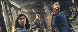  ?? Marvel Studios ?? XOCHITL GOMEZ, from left, Benedict Wong and Benedict Cumberbatc­h.