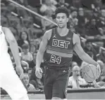  ?? SPORTS
RICK OSENTOSKI/USA TODAY ?? Pistons guard Quentin Grimes will have missed 26 of the 32 games that he was on the team this season.