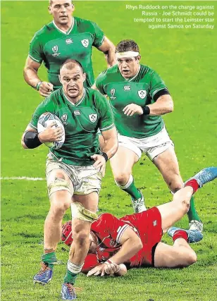  ??  ?? Rhys Ruddock on the charge against Russia - Joe Schmidt could be tempted to start the Leinster star against Samoa on Saturday