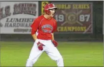  ?? GENE WALSH — DIGITAL FIRST MEDIA ?? Souderton’s Luke Barnum hit a solo home run in Post 234’s loss to Broad Streek Park Wednesday at the American Legion Mid-Atlantic Regional at Purcellvil­le, Va.