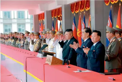  ?? AFP ?? North Korean leader Kim Jong-un attending a military parade in Pyongyang marking the 105th anniversar­y of the birth of the late North Korean leader Kim Il-sung. —