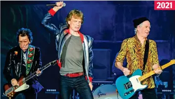  ?? ?? Sugar-free: Ronnie Wood, Mick Jagger and Keith Richards back on stage last month 2021